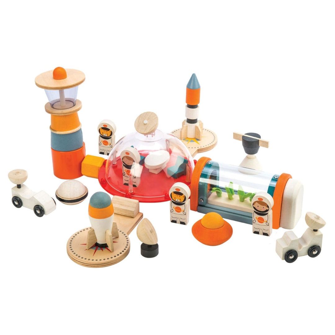 Tender Leaf Toys Life On Mars wooden toy space station play set.