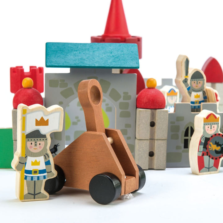 Close up of Tender Leaf Toys Wooden Royal Castle Play Set.
