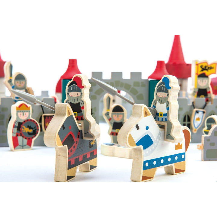 Knights and horses from the Tender Leaf Toys Wooden Royal Castle Play Set.