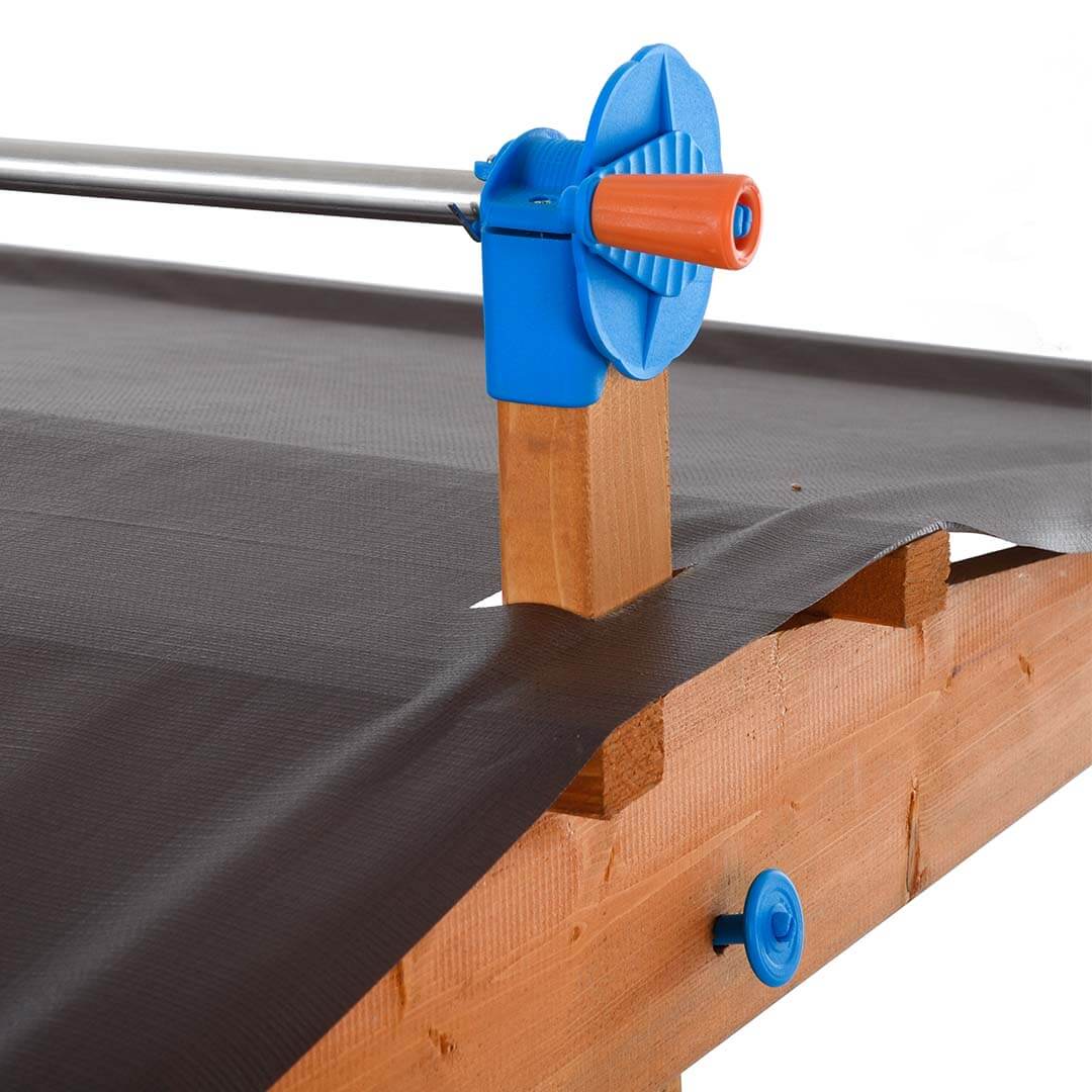 Kids Wooden Sandbox with Cover up close feature.