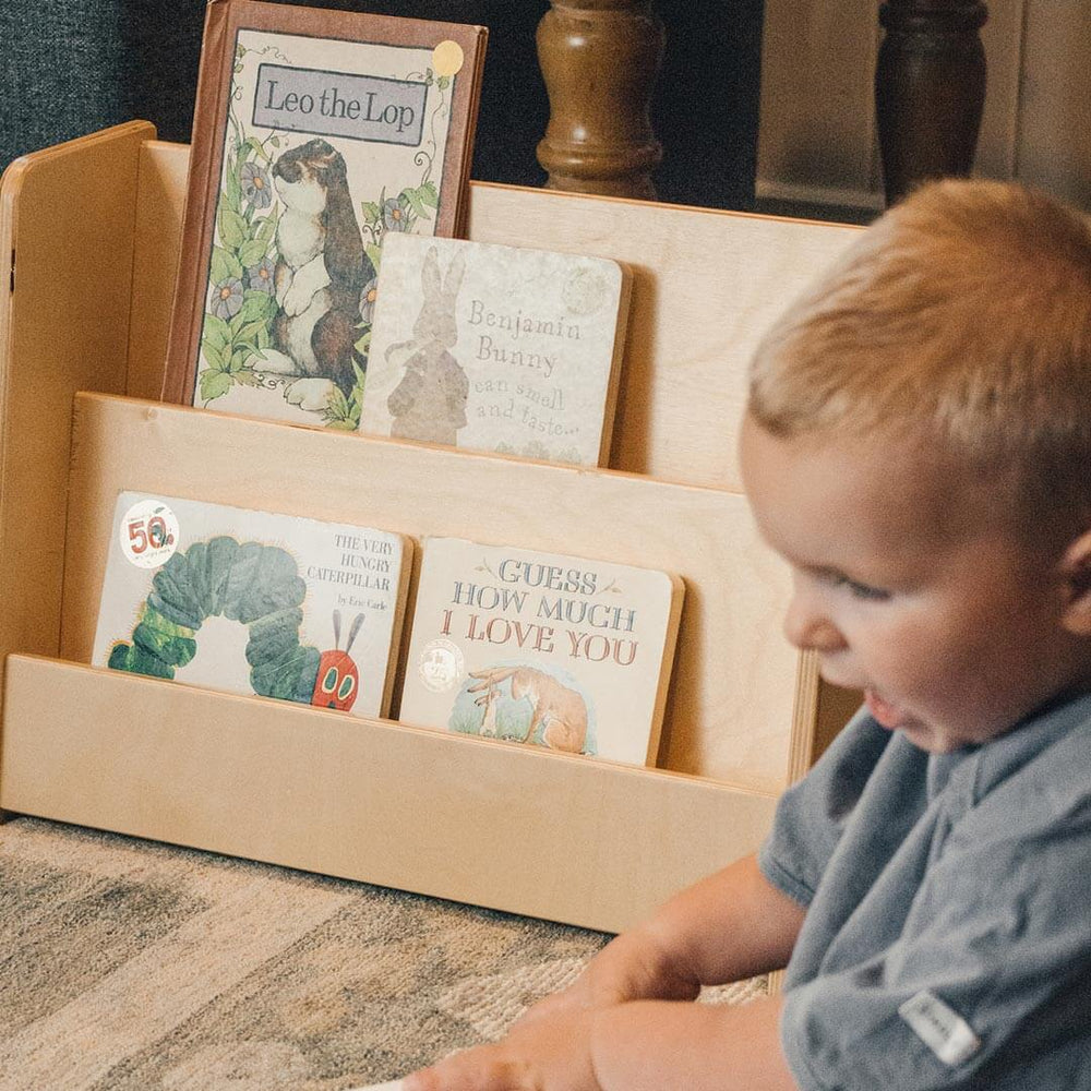 Book Nook Wooden Book Shelf with child and books