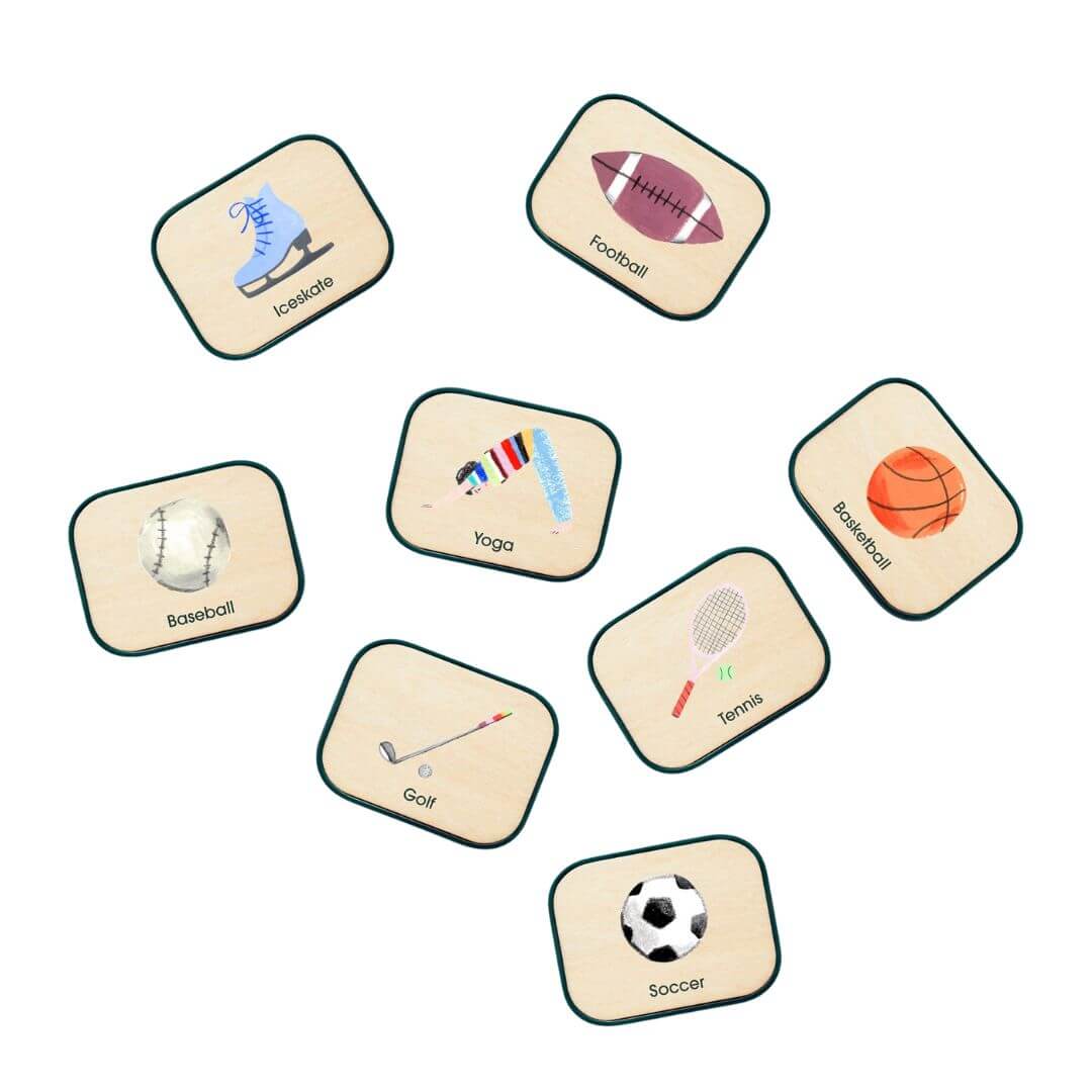 Set of eight routine picture tiles for children for Charmspring Springboards. Bella Luna Toys 