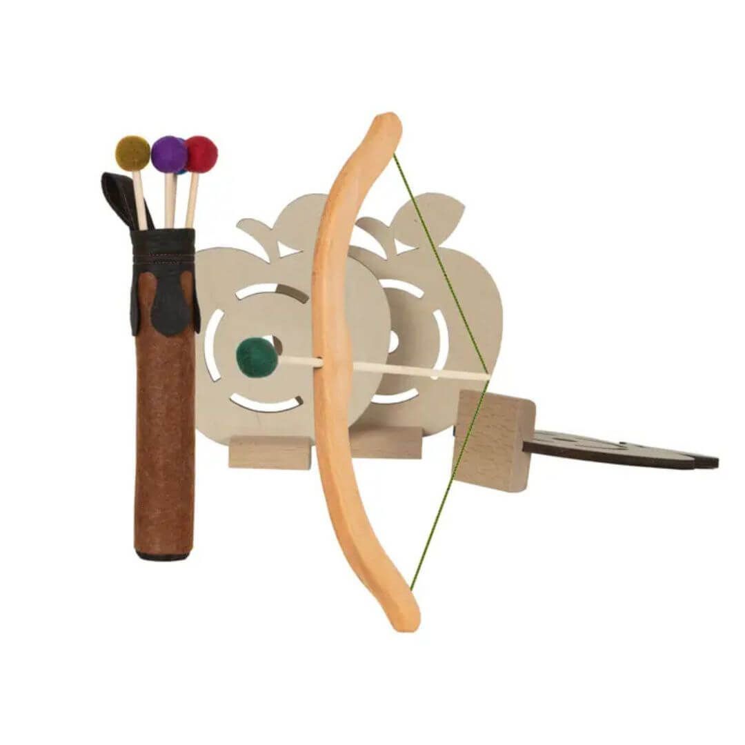 Toy bow and arrow set with quiver on a white background