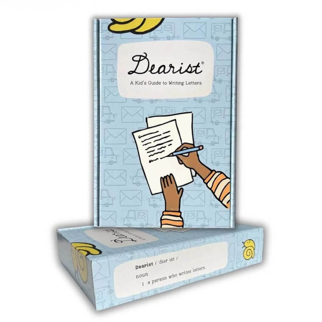 Keep sake box with illustration of hands writing a letter, featuring the brand 'Dearist'.