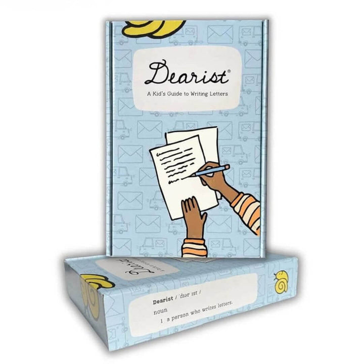 Keep sake box with illustration of hands writing a letter, featuring the brand 'Dearist'.