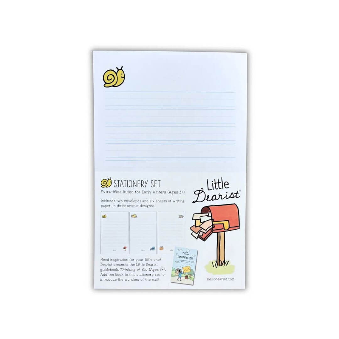 Little Dearist wide ruled stationery set with lined writing paper, playful mail illustrations, and coordinating white envelopes - Bella Luna Toys