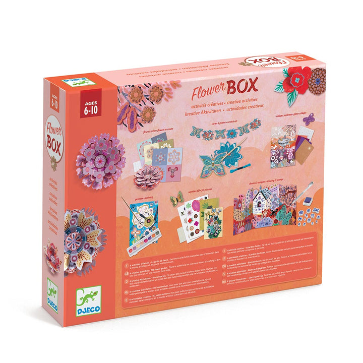 Back of the box of Djeco Multi-Activity Flower Creativity Kit