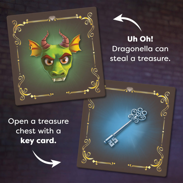 Card with dragon illustration and key card on a dark background