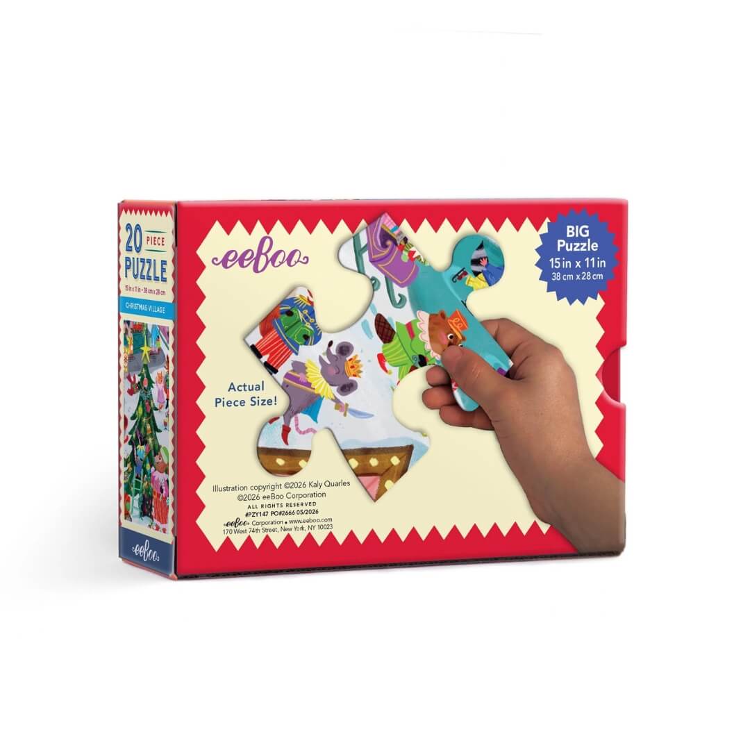 eeBoo Christmas Village 20 pc Puzzle - back of box detail