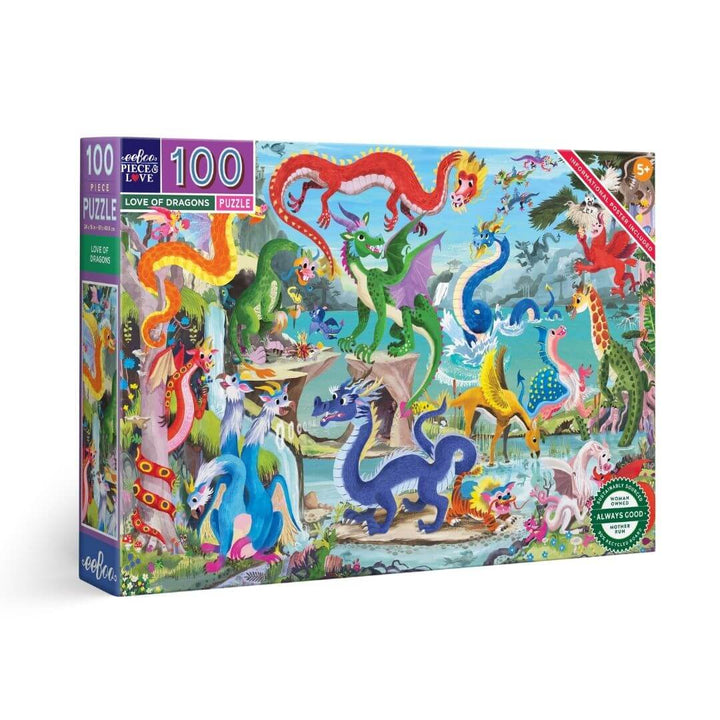 eeBoo jigsaw puzzle box with colorful dragons on a white background