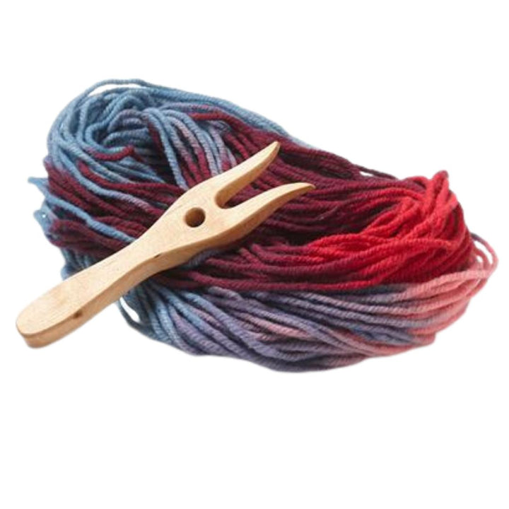 Wooden Knitting Fork (Lucet) and Plant-Dyed Wool Yarn