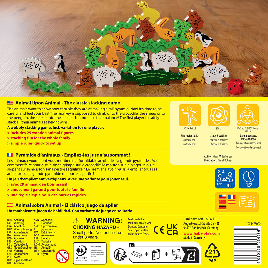 HABA Animal Upon Animal stacking game back of box