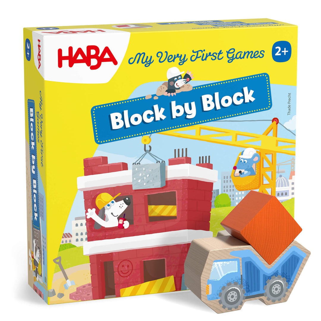 HABA My Very First Games - Block by Block game packaging with colorful design and wooden blocks.