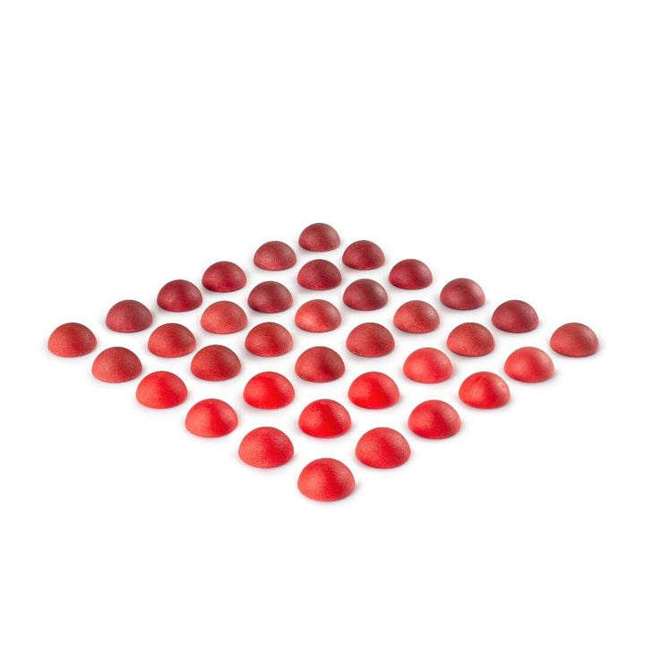 Grapat Mandala Half Spheres set with 36 small red hand-painted wooden half spheres arranged in a circular pattern - Bella Luna Toys