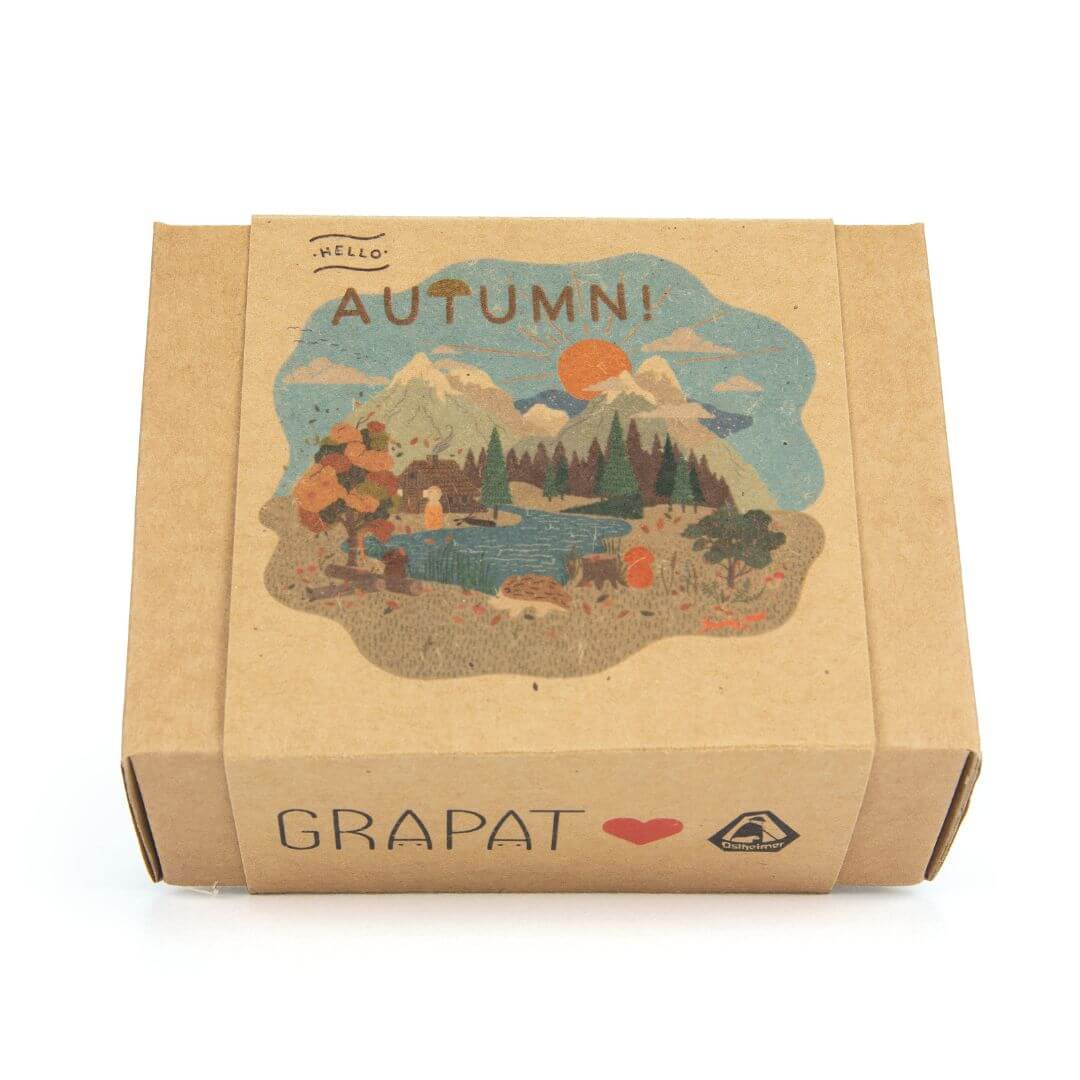 Illustrated keepsake box for the Grapat x Ostheimer Hello Autumn! Limited Edition Set featuring a fall landscape design – Bella Luna Toys.