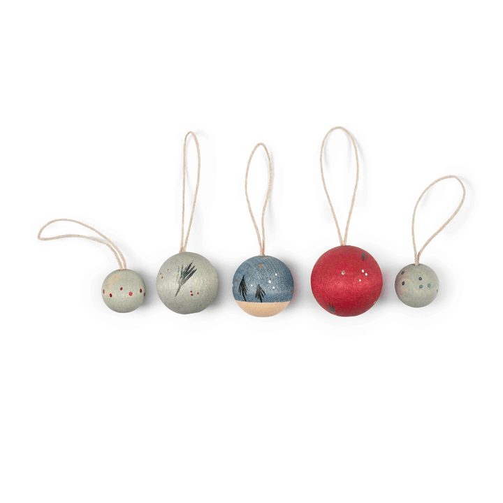 Grapat Wish Balls Wooden Ornaments with hanging thread, displayed against a white background – Bella Luna Toys.
