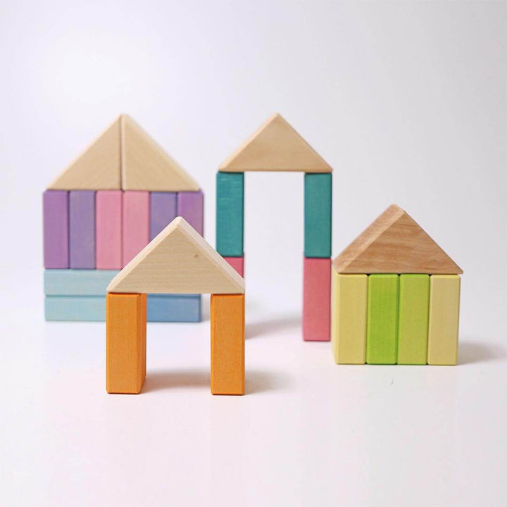 Grimm's Pastel Duo Wooden Block Set houses