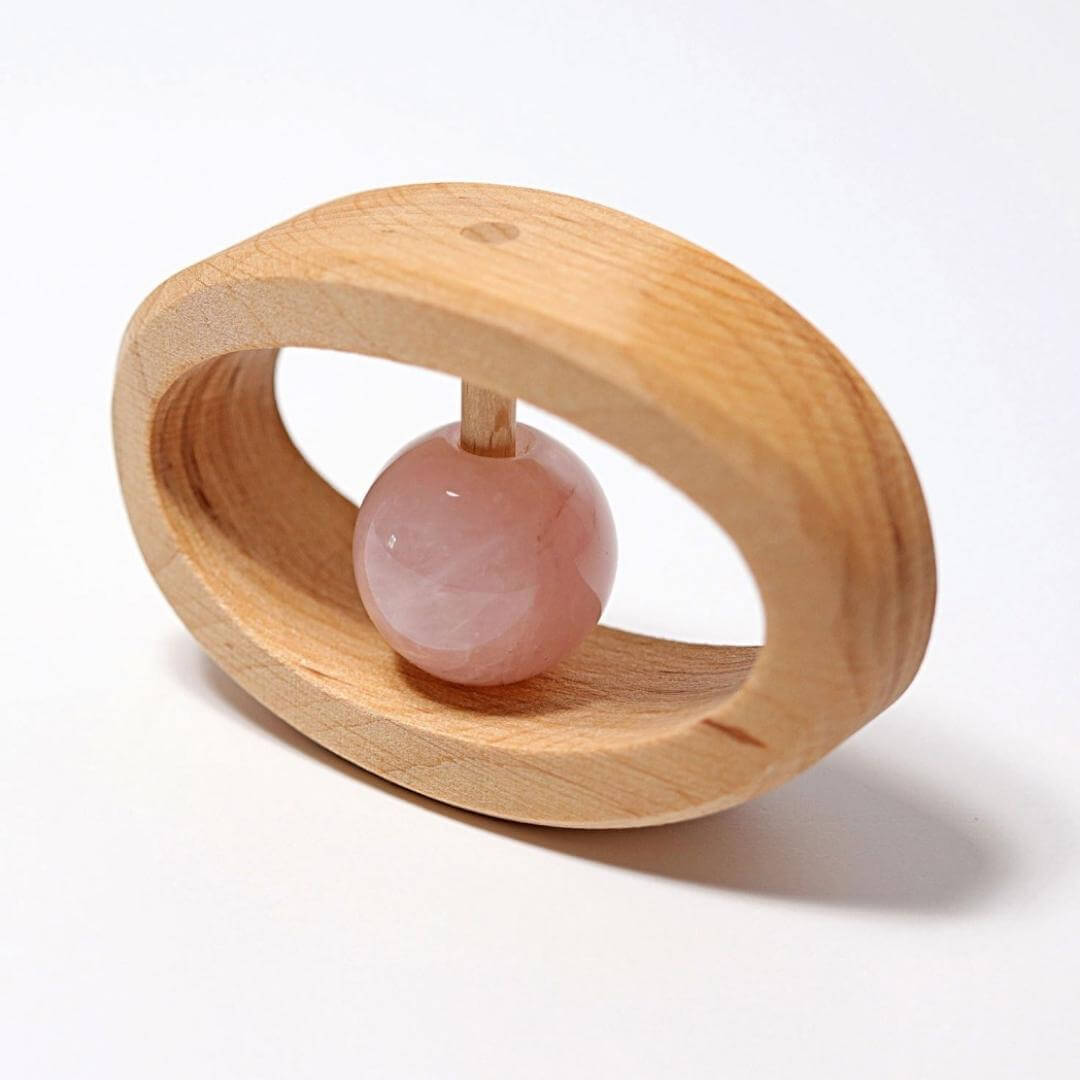 Rose Quartz Wooden Baby Rattle Rose Quartz Wooden Baby Rattle