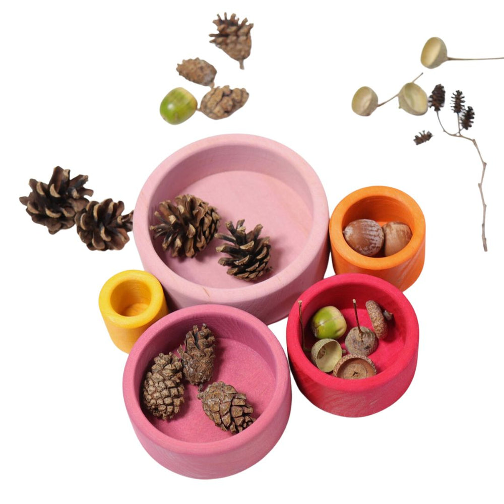 Grimms- Set of Bowls Lollipop- Wooden Toys- Wooden toy bowls with pinecones in them-Bella Luna Toys