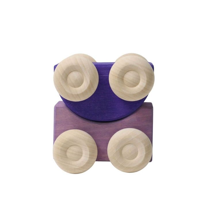 The deep purple and light violet colorful wooden stacking cars by Grimm’s, handcrafted in assorted rainbow hues for open-ended play and building fun - Bella Luna Toys