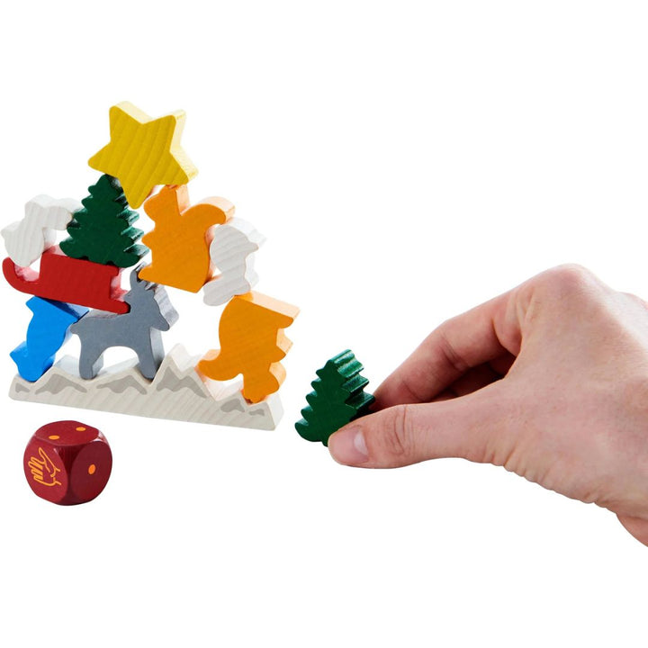 HABA Animal Upon Animal- A Christmas Stacking Game-Child playing with wooden figures- Bella Luna Toys