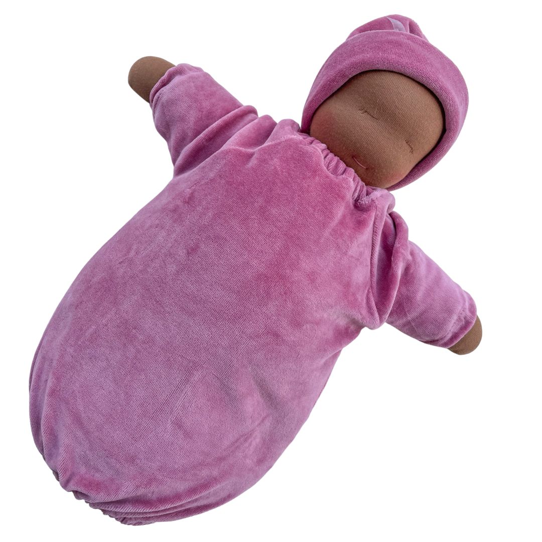 Heavy Baby weighted Waldorf Doll - Rose bunting with dark skin