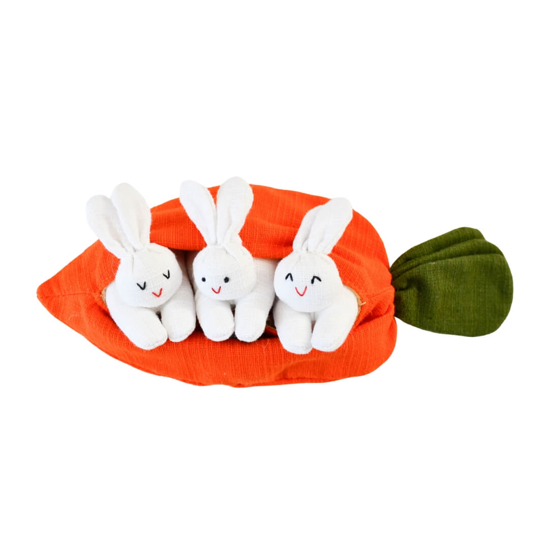 Liebman Design Imports - Hide-and-Seek Bunnies in Carrot Pouch - Bella Luna Toys