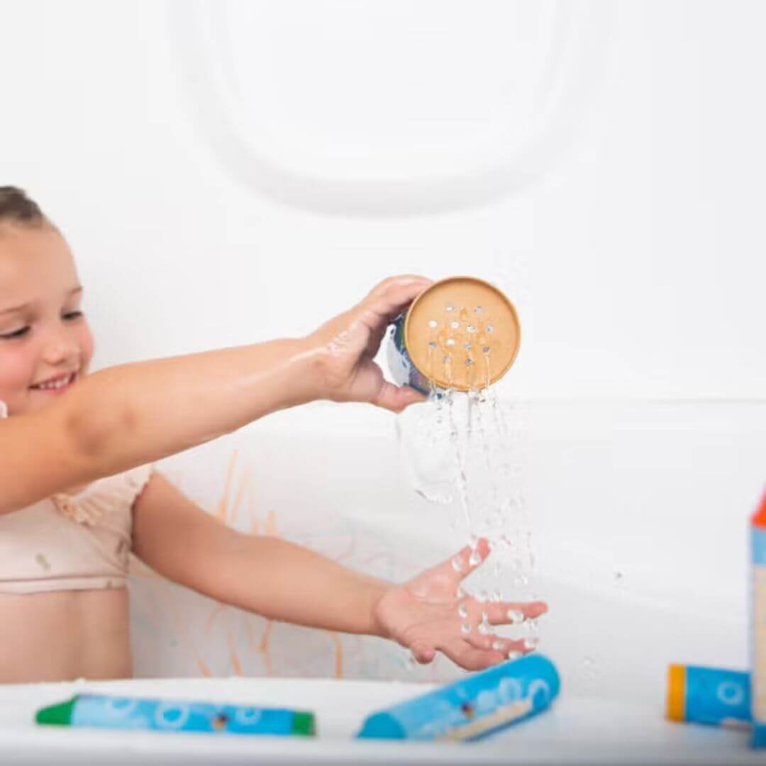 Honeysticks Bath Crayons Super Jumbos 6-pack made from natural beeswax and soy wax in reusable canister – creative, non-toxic bath play – Bella Luna Toys.