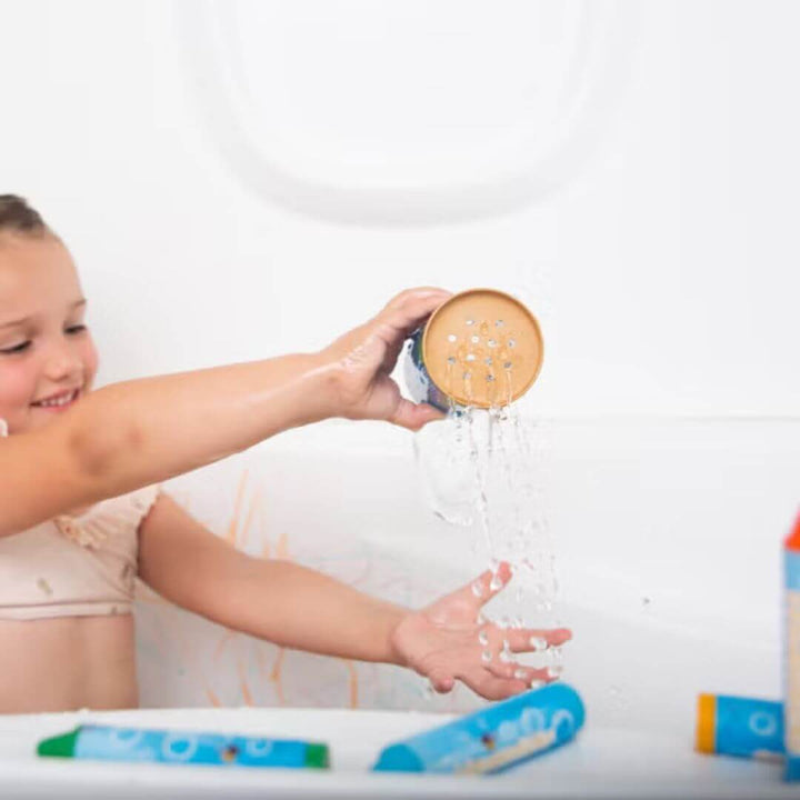 Honeysticks Bath Crayons Super Jumbos 6-pack made from natural beeswax and soy wax in reusable canister – creative, non-toxic bath play – Bella Luna Toys.