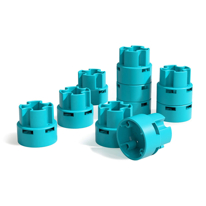 Set of blue plastic Kullerbu risers non a white background