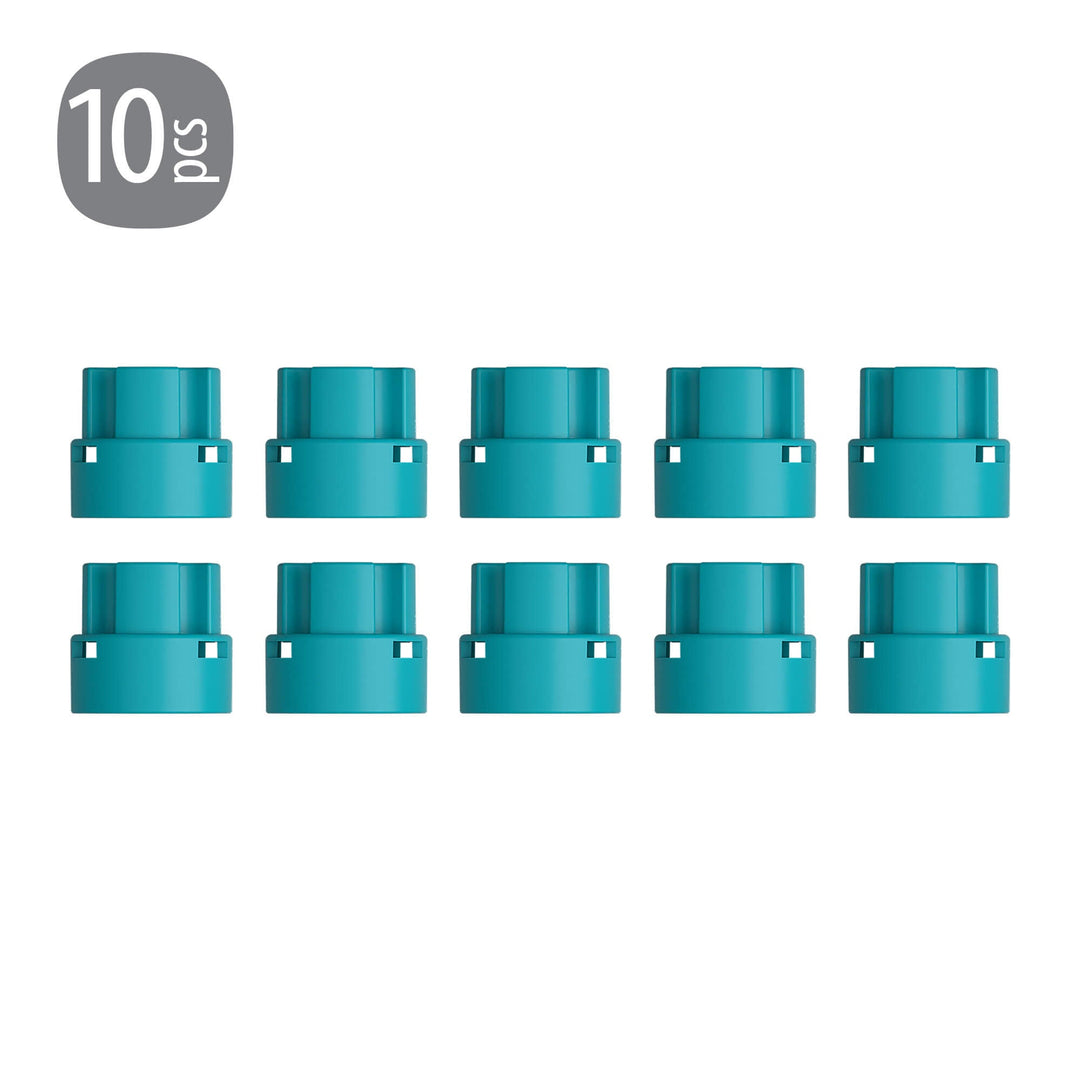 Teal connectors with 10 pieces label on a white background