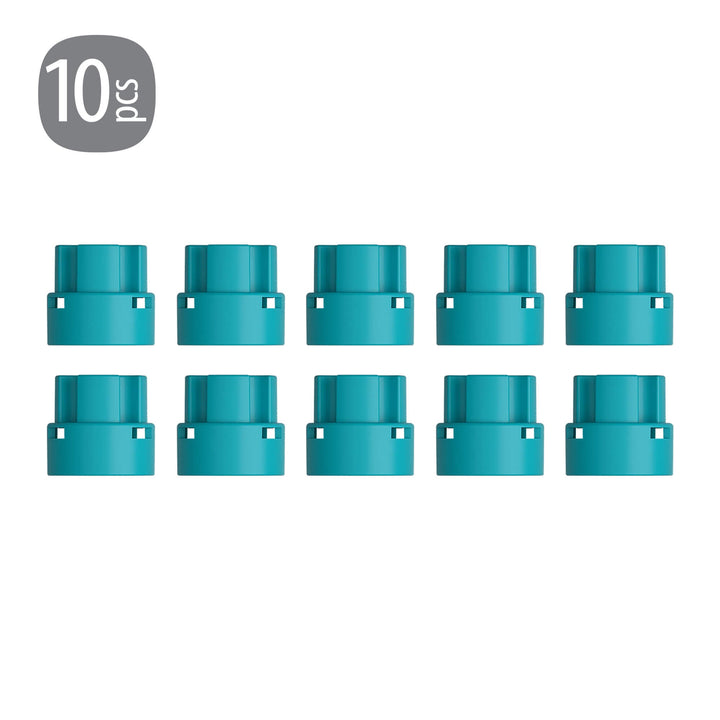 Teal connectors with 10 pieces label on a white background