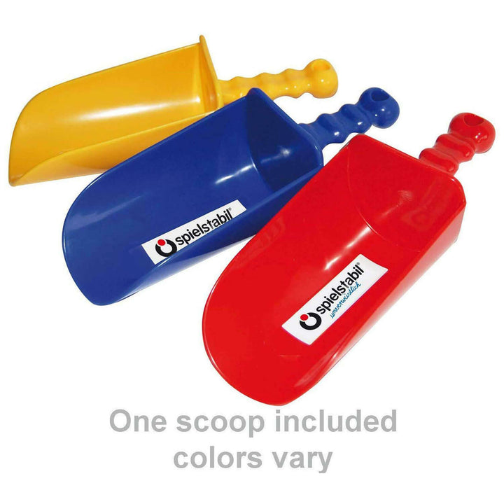 A red, blue, and yellow Spielstabil Large Sand Scoop - one scoop included, colors vary