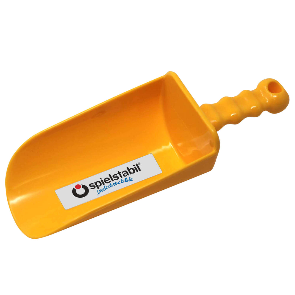 A yellow Spielstabil large scoop for sand and snow