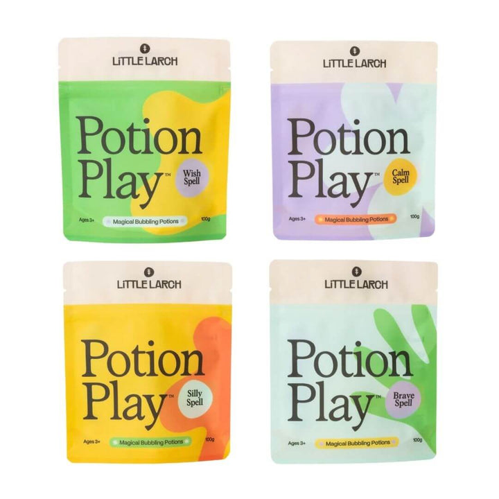 Little Larch Potion Play pouches in four varieties for mindful, sensory water play.