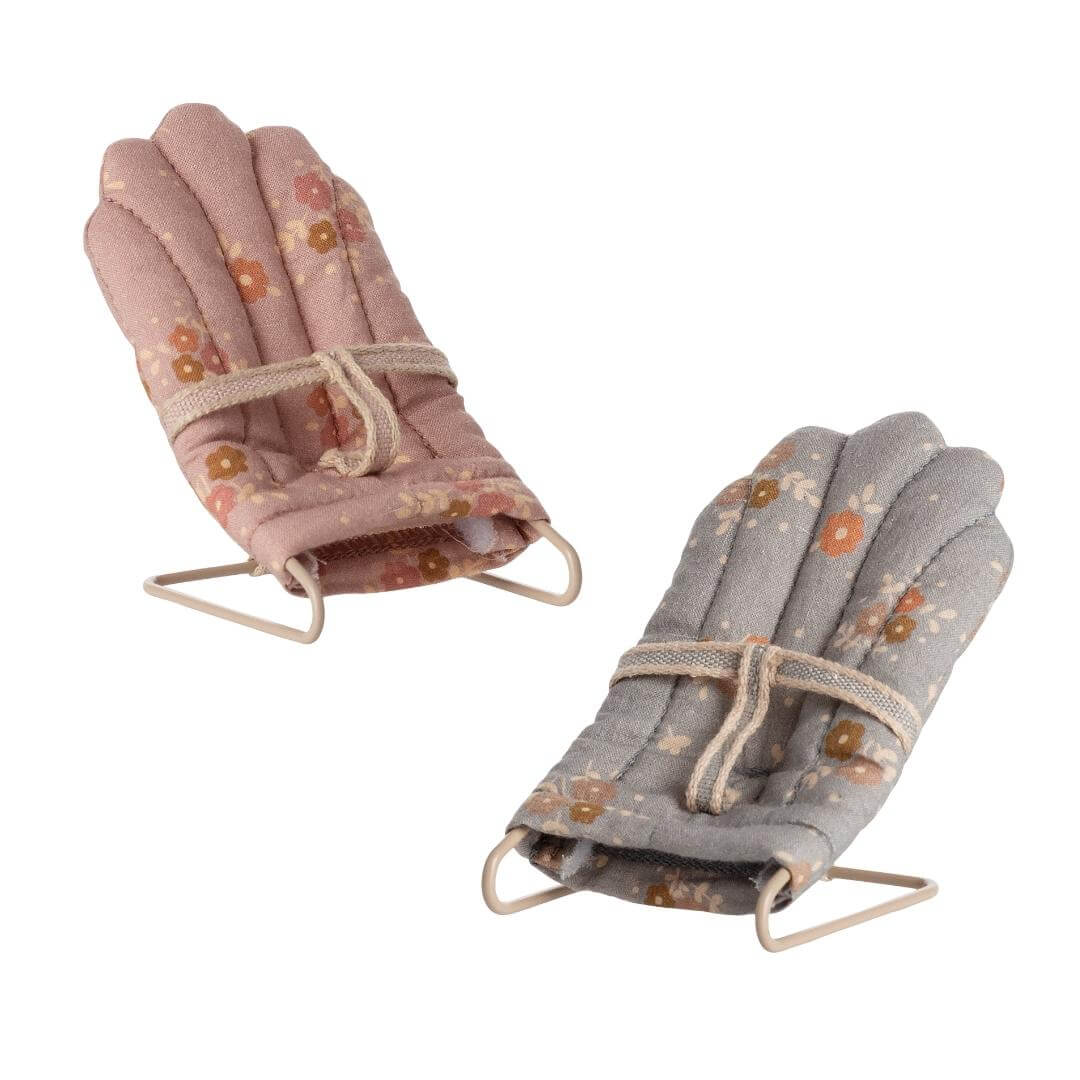 Maileg Babysitter Chair for Baby Mice in gray floral and rose floral – Bella Luna Toys