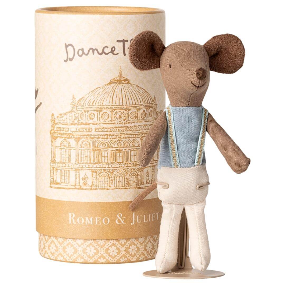 Maileg Ballet Dancer Big Brother Mouse with stand and illustrated keepsake box tube – Bella Luna Toys