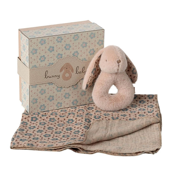 Bunny Rattle Baby Gift Set Powder