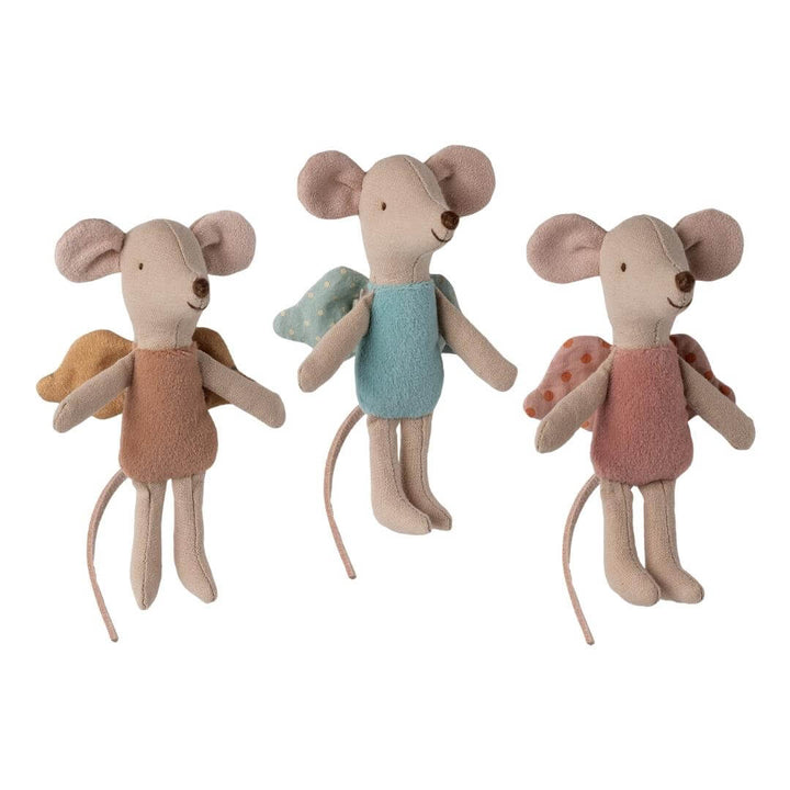 Trio of Maileg Fairy Mice in assorted colors of outfits and wings – Bella Luna Toys