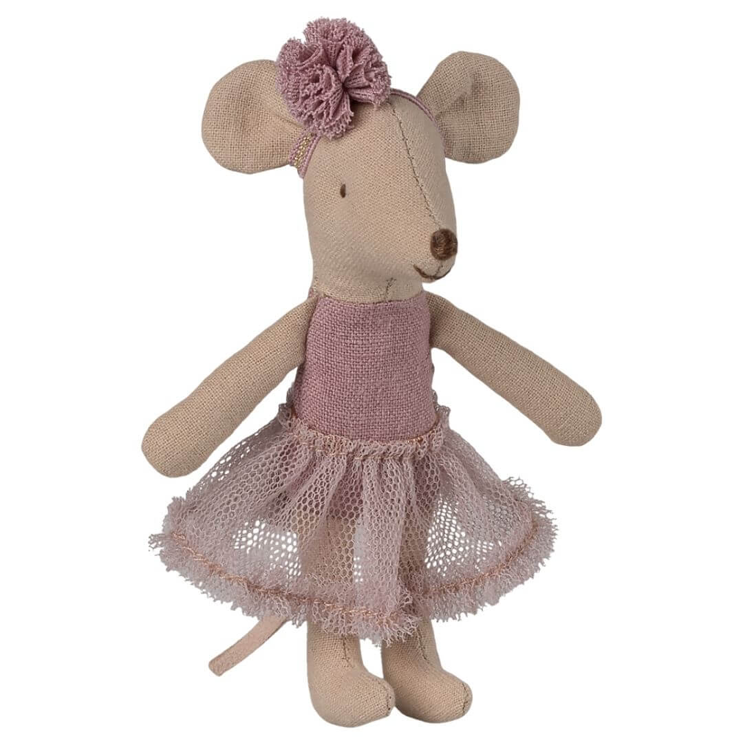 Maileg - A. 15 Feb Ballerina mouse, Little sister - Heather or Off White - Bella Luna Toys