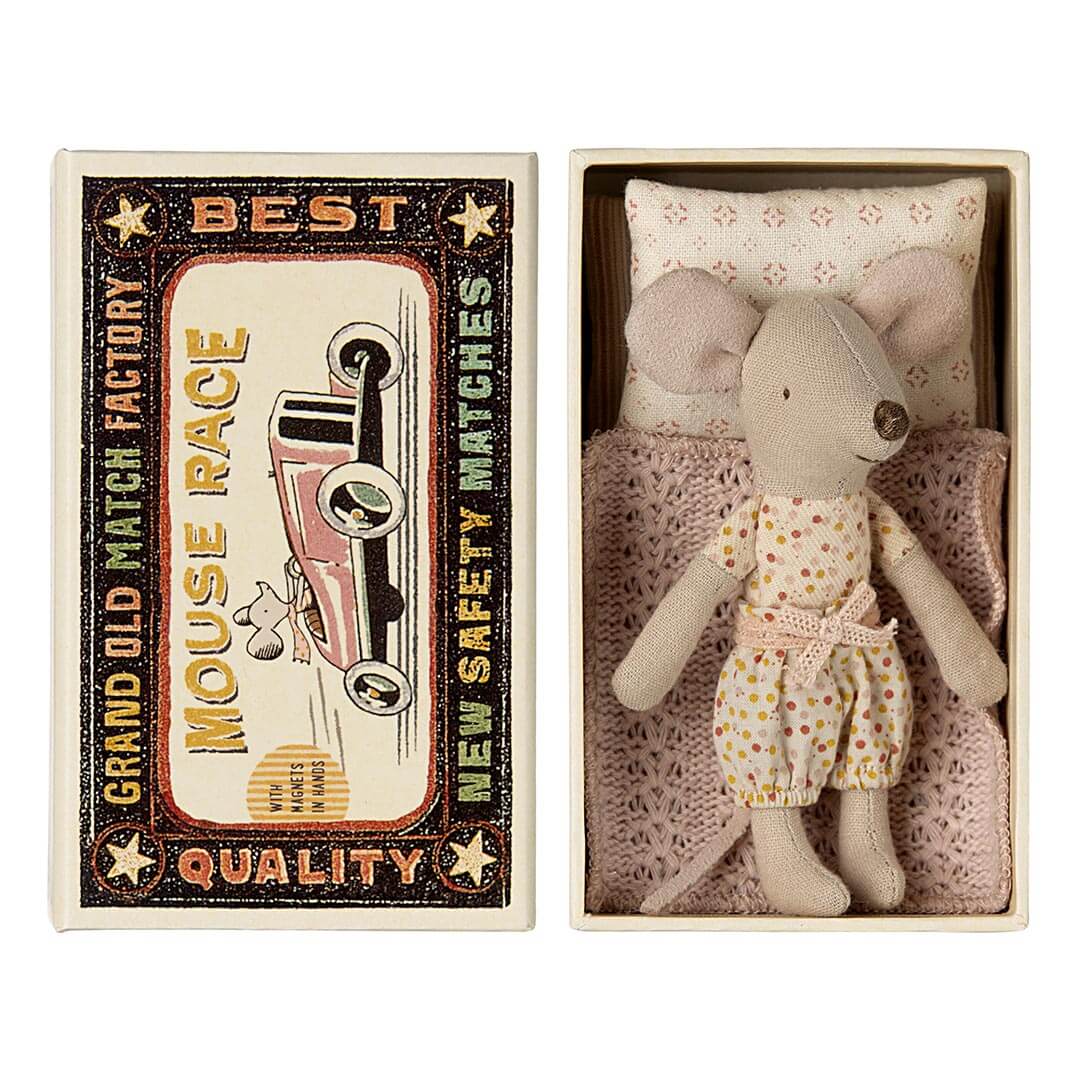 Maileg Little Sister Mouse in a matchbox
