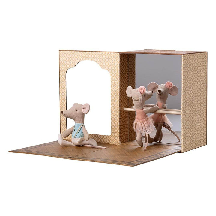 Maileg Ballet Studio playset with mirror and barre and little brother and little sister dancing mice practicing their ballet – Bella Luna Toys