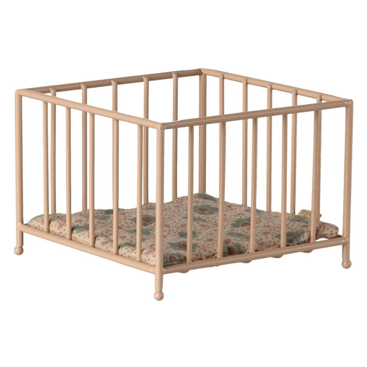 Maileg mouse sized play pen for dollhouses in a pink colorway.