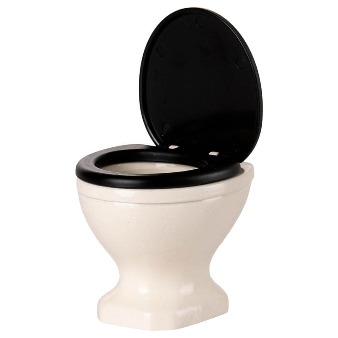 Maileg Mouse-Sized Toilet with off-white base and black lid – miniature WC for SuitCasa mouse house and Maileg dollhouse play – Bella Luna Toys.