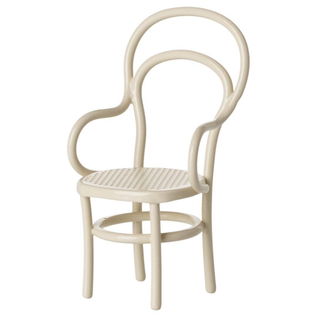 Maileg dollhouse mouse chairs in cream,styled with a vintage design. Bella Luna Toys