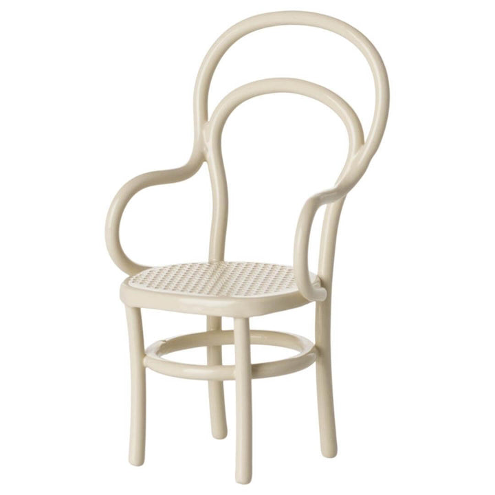 Maileg dollhouse mouse chairs in cream,styled with a vintage design. Bella Luna Toys