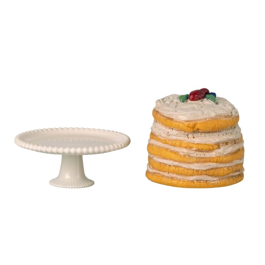 Maileg - Party cake and stand, Mouse - Off white - Bella Luna Toys