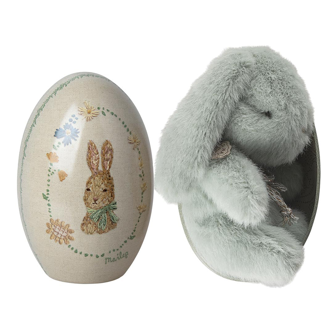 Maileg Mini Plush Bunny in an Easter Egg in mint