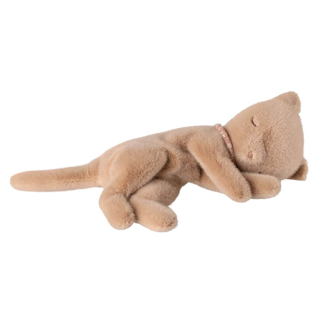 Maileg plush sleeping kitten in a peach color