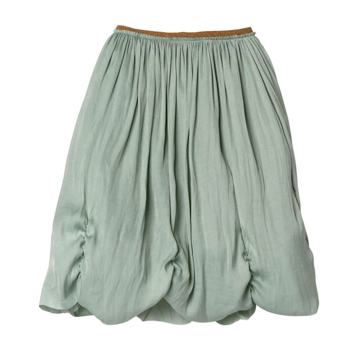 Light green skirt with a brown waistband on a white background